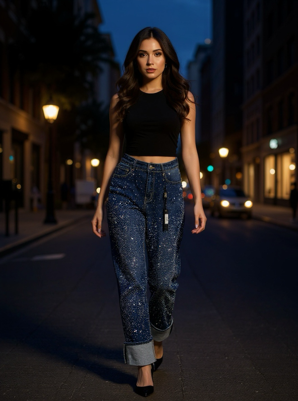 JEANS PALAZZO CON RISVOLTO