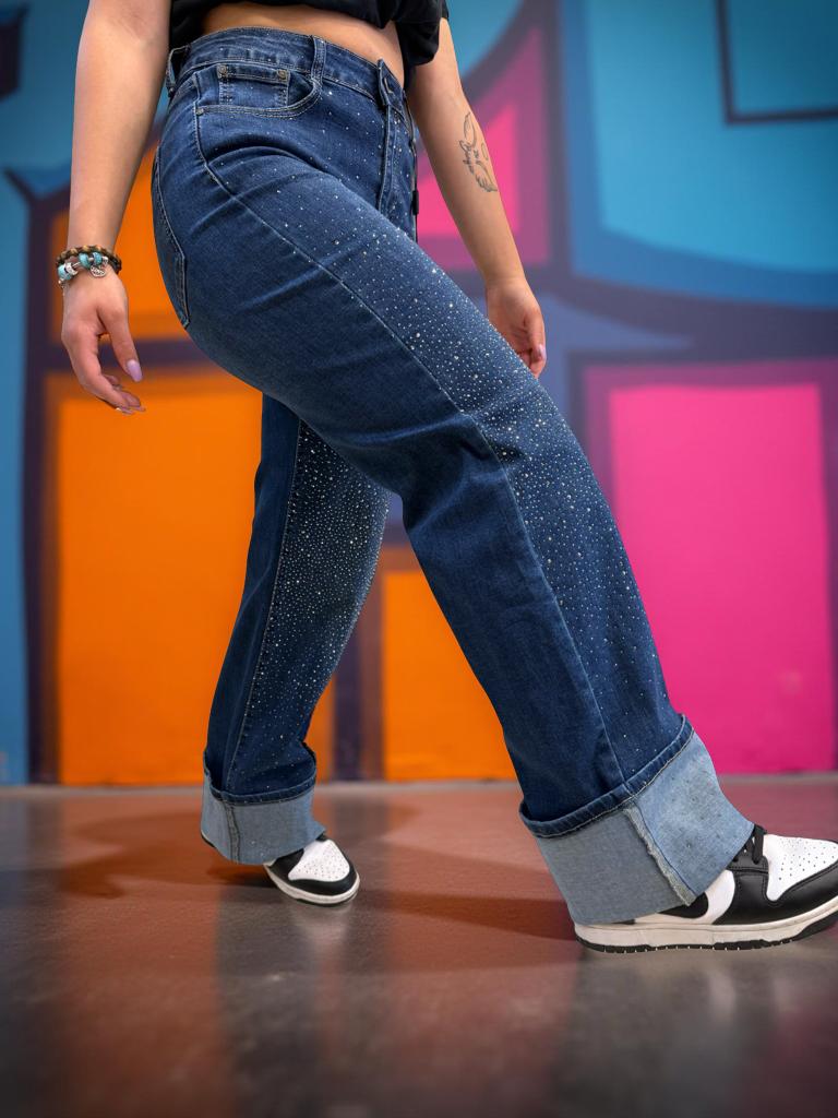 JEANS PALAZZO CON RISVOLTO
